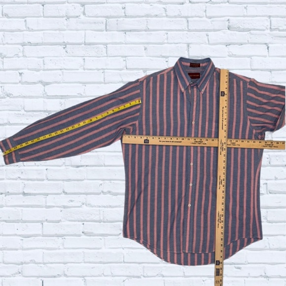 Vintage Chaps Ralph Lauren Striped Blue/Pink Shirt (Hong Kong) – Size Large - Picture 8 of 12